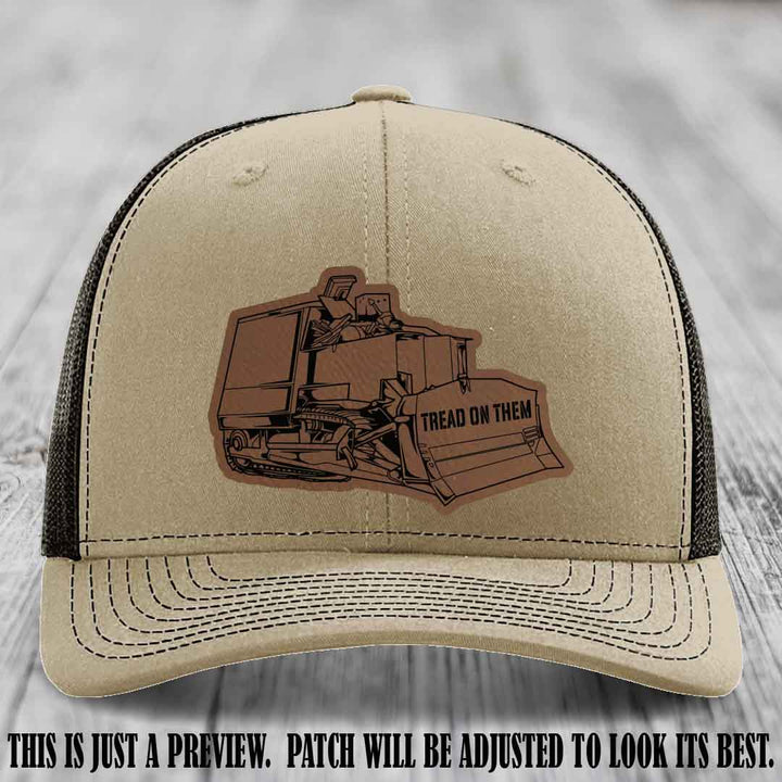 Killdozer Dark Brown to Black Patch on Khaki to Coffee Hat - Richardson 112 Custom Leather Patch Hat