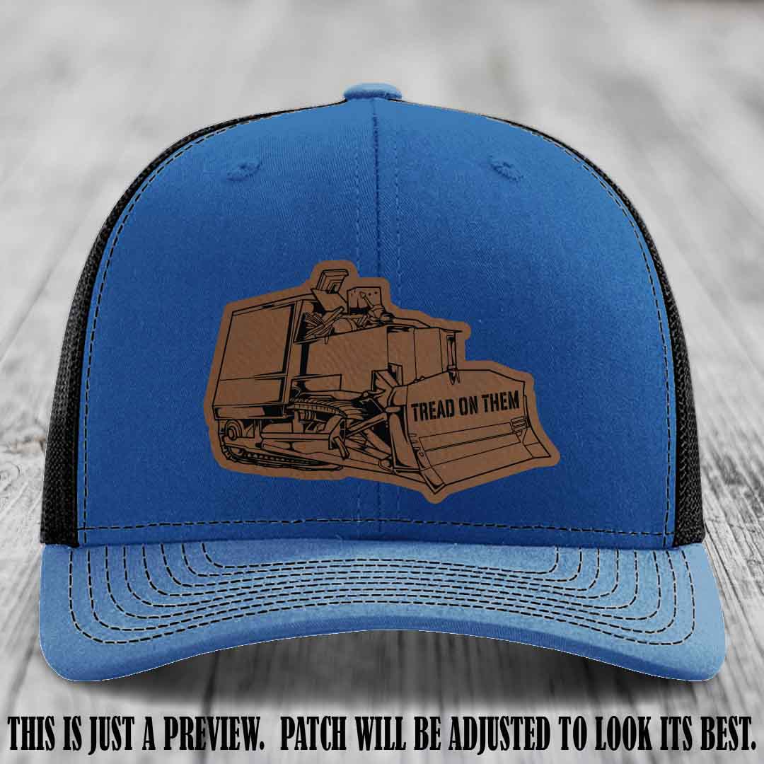 Killdozer Dark Brown to Black Patch on Royal to Black Hat - Richardson 112 Custom Leather Patch Hat