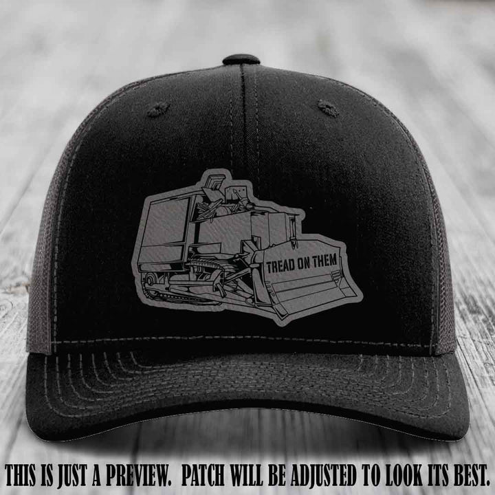 Killdozer Grey to Black Patch on Black to Charcoal Hat - Richardson 112 Custom Leather Patch Hat