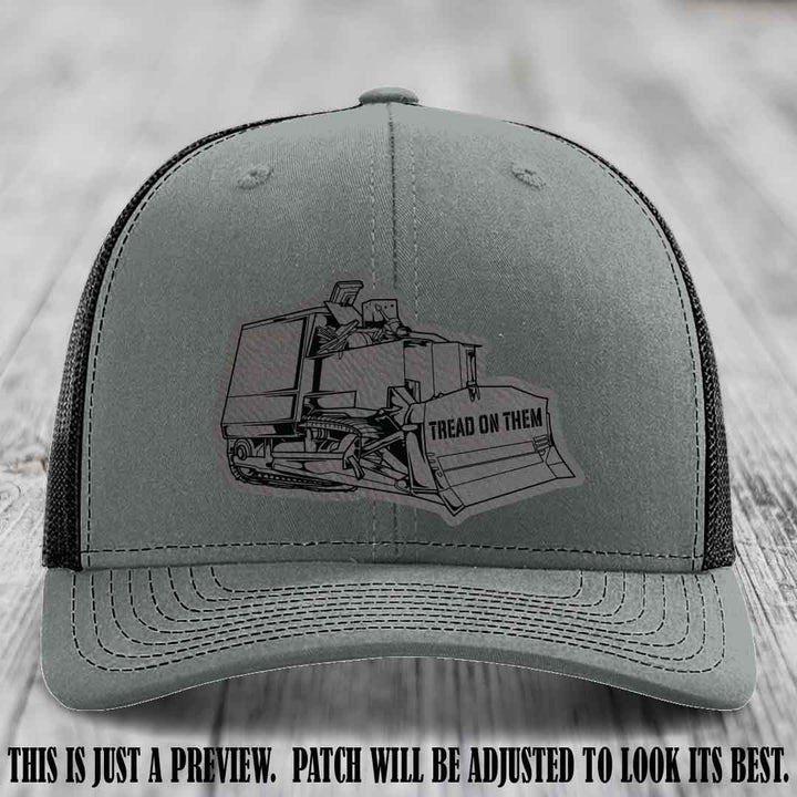 Killdozer Grey to Black Patch on Heather Grey to Black Hat - Richardson 112 Custom Leather Patch Hat