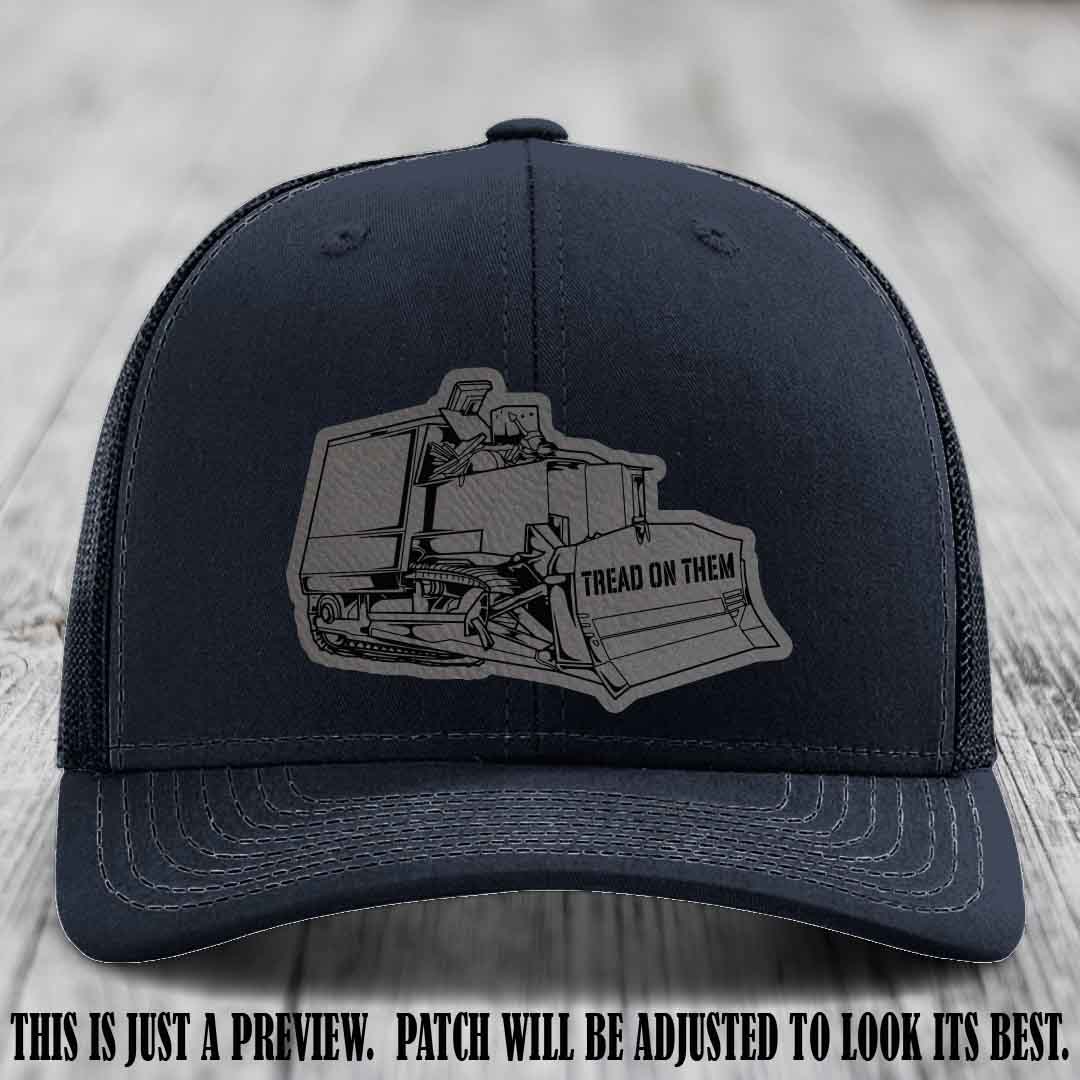 Killdozer Grey to Black Patch on Navy Hat - Richardson 112 Custom Leather Patch Hat