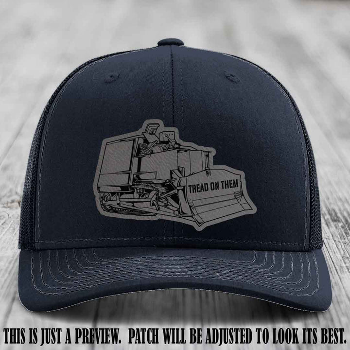 Killdozer Grey to Black Patch on Navy Hat - Richardson 112 Custom Leather Patch Hat