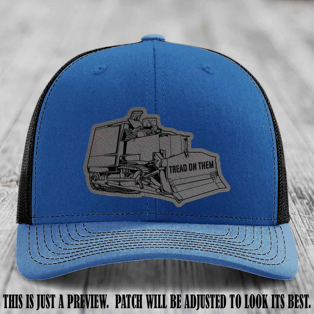 Killdozer Grey to Black Patch on Royal to Black Hat - Richardson 112 Custom Leather Patch Hat