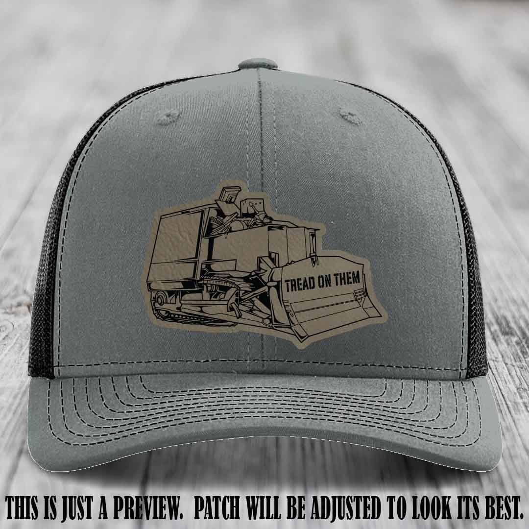 Killdozer Light Brown to Black Patch on Heather Grey to Black Hat - Richardson 112 Custom Leather Patch Hat