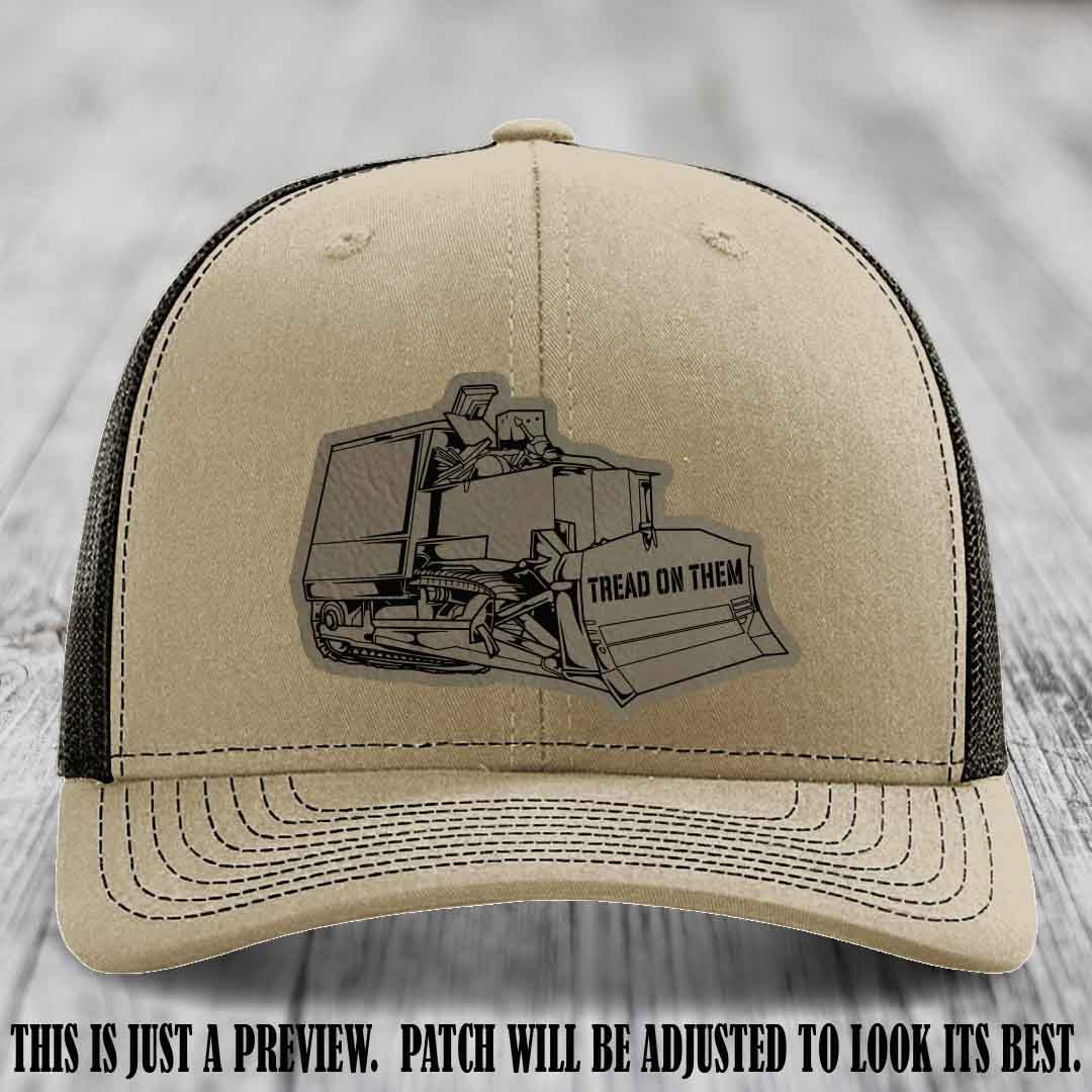 Killdozer Light Brown to Black Patch on Khaki to Coffee Hat - Richardson 112 Custom Leather Patch Hat