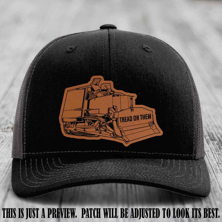 Killdozer Rawhide to Black Patch on Black to Charcoal Hat - Richardson 112 Custom Leather Patch Hat