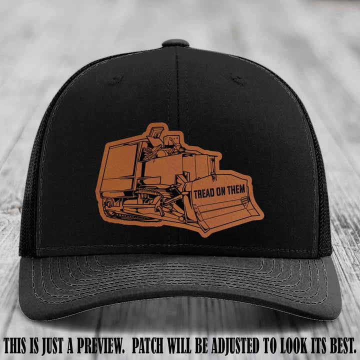 Killdozer Rawhide to Black Patch on Black Hat - Richardson 112 Custom Leather Patch Hat