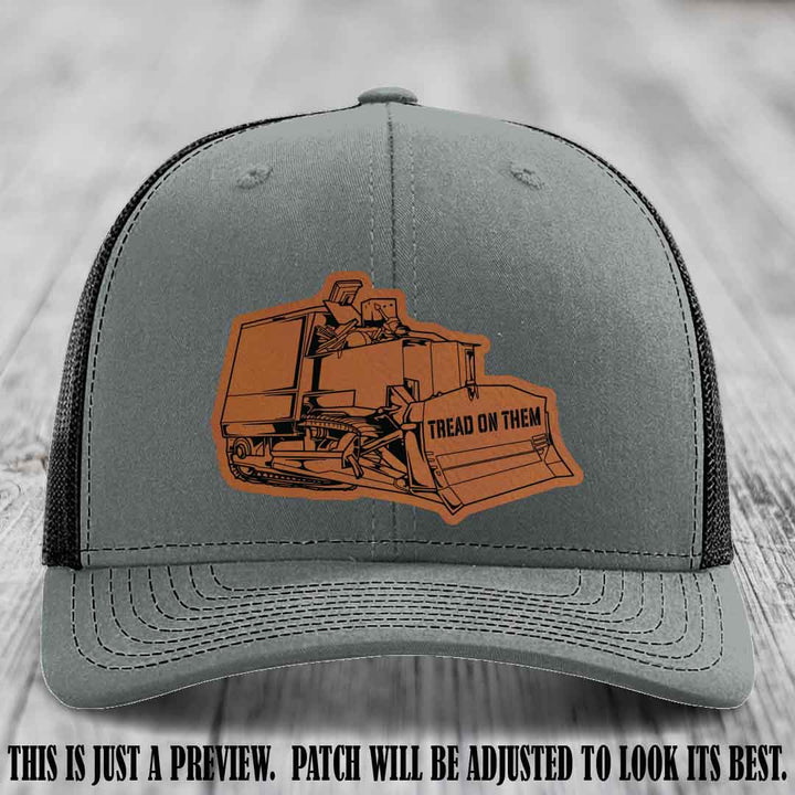Killdozer Rawhide to Black Patch on Heather Grey to Black Hat - Richardson 112 Custom Leather Patch Hat