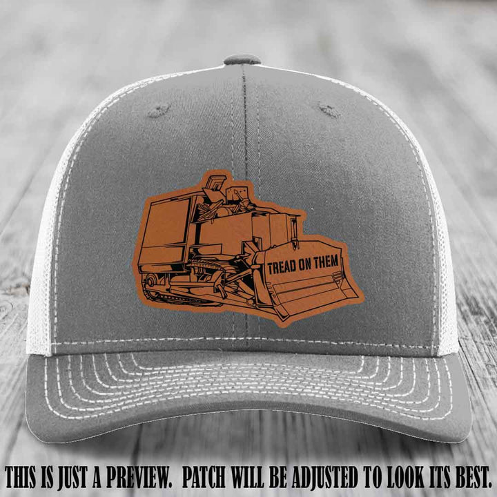 Killdozer Rawhide to Black Patch on Heather Grey to White Hat - Richardson 112 Custom Leather Patch Hat