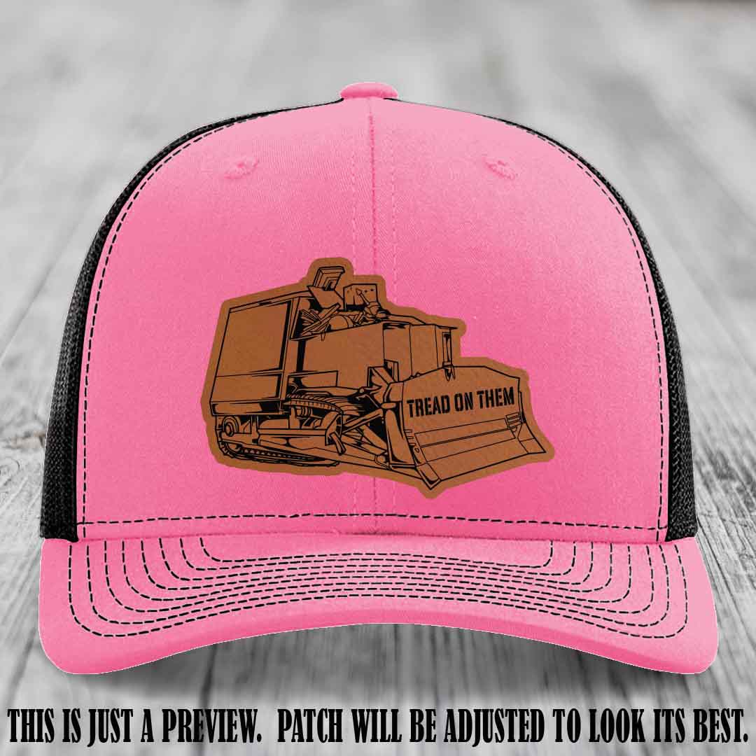 Killdozer Rawhide to Black Patch on Hot Pink to Black Hat - Richardson 112 Custom Leather Patch Hat