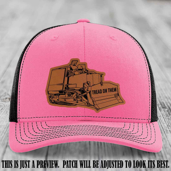 Killdozer Rawhide to Black Patch on Hot Pink to Black Hat - Richardson 112 Custom Leather Patch Hat
