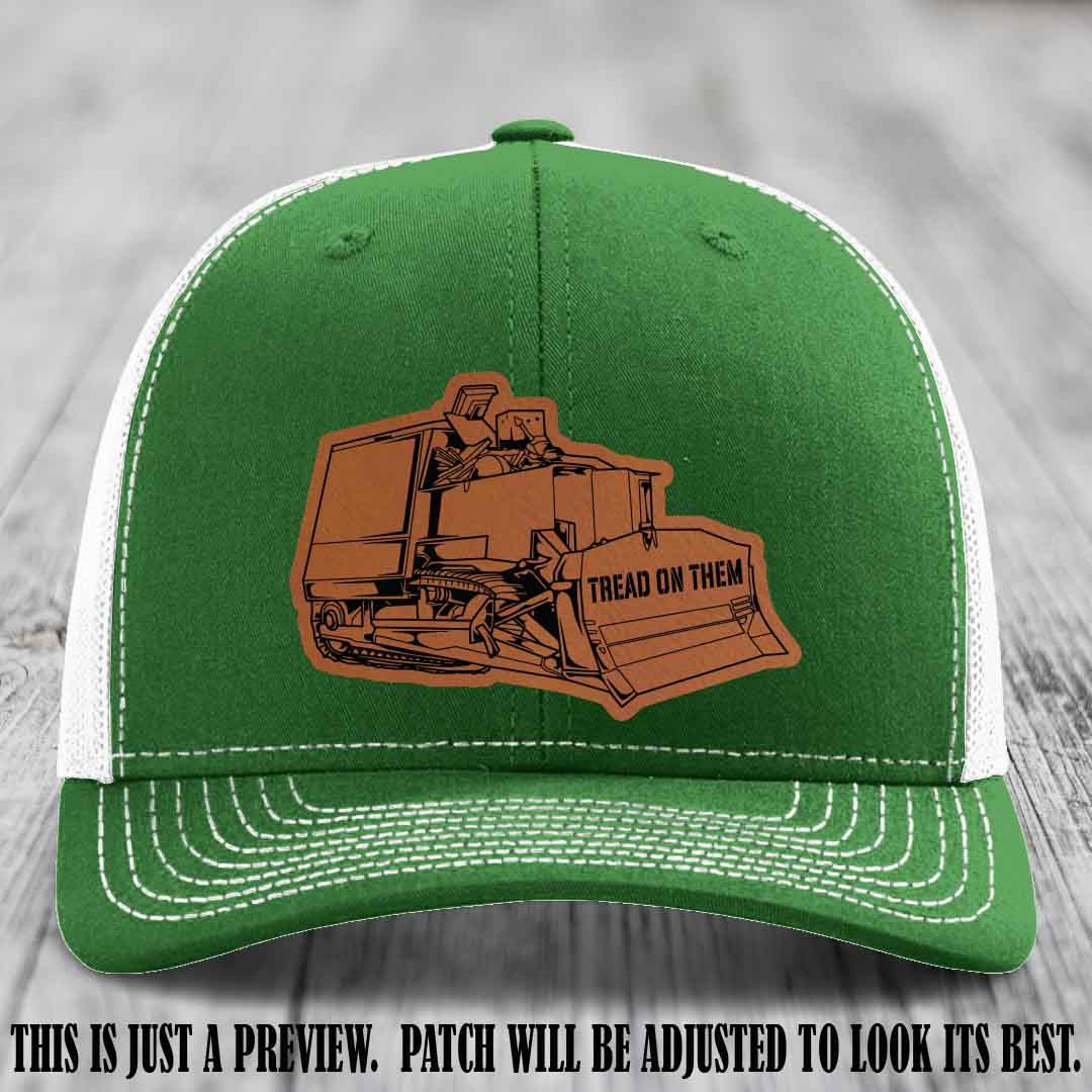 Killdozer Rawhide to Black Patch on Kelly to White Hat - Richardson 112 Custom Leather Patch Hat