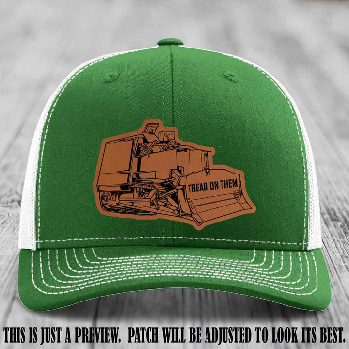 Killdozer Rawhide to Black Patch on Kelly to White Hat - Richardson 112 Custom Leather Patch Hat