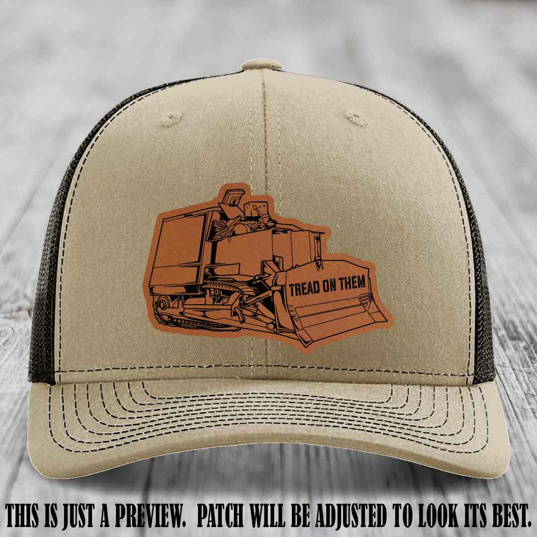Killdozer Rawhide to Black Patch on Khaki to Coffee Hat - Richardson 112 Custom Leather Patch Hat