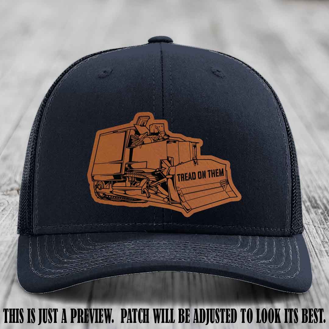 Killdozer Rawhide to Black Patch on Navy Hat - Richardson 112 Custom Leather Patch Hat