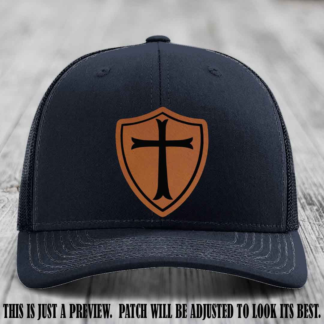 Holy Shield design on a Rawhide to Black Patch Richardson 112 hat (Navy Hat)
