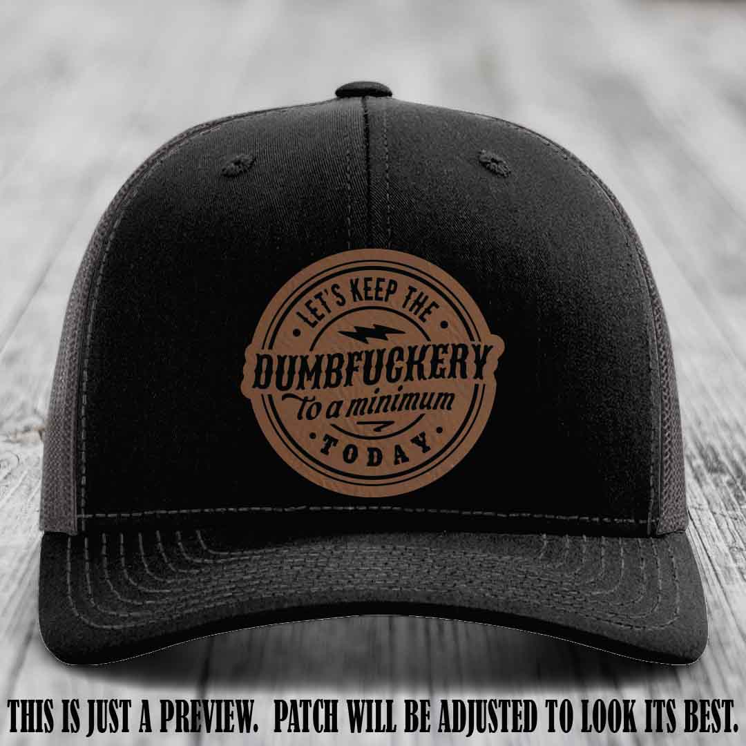 Dumbfuckery Minimum Dark Brown to Black Patch on Black to Charcoal Hat