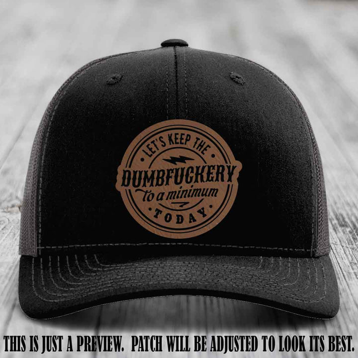 Dumbfuckery Minimum Dark Brown to Black Patch on Black to Charcoal Hat