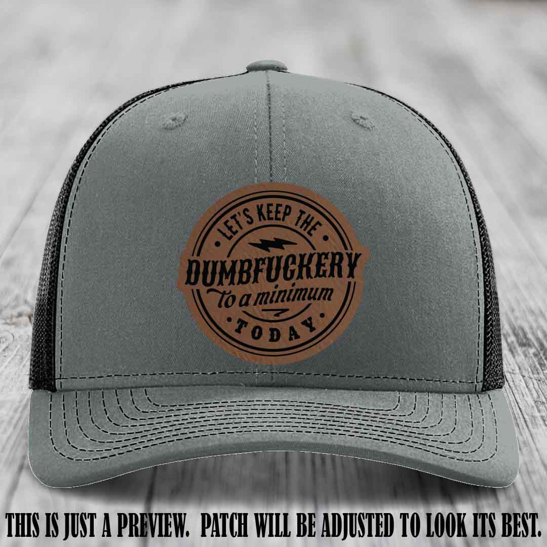 Dumbfuckery Minimum Dark Brown to Black Patch on Heather Grey to Black Hat