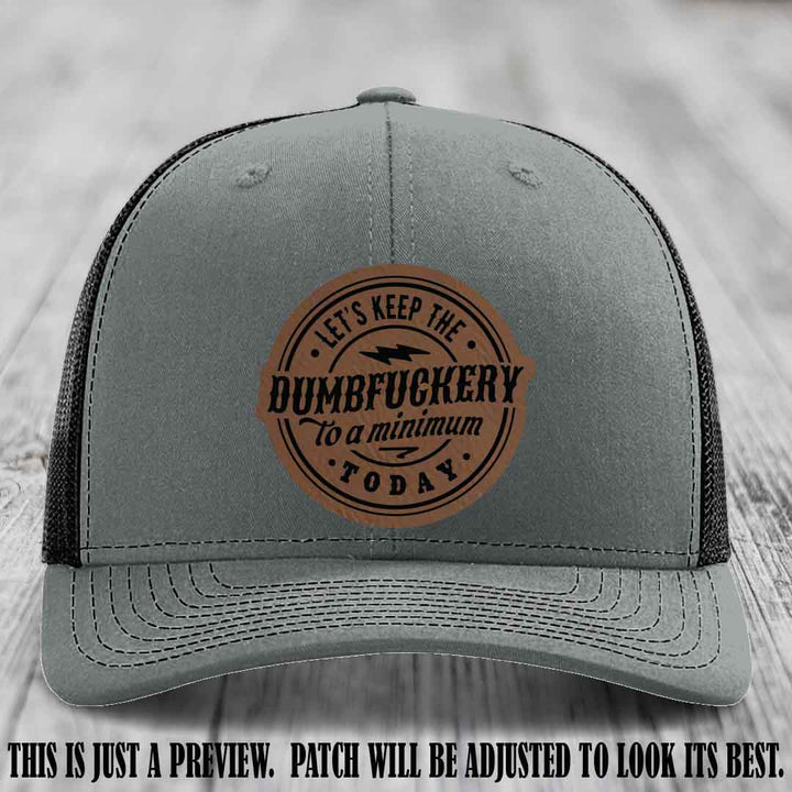 Dumbfuckery Minimum Dark Brown to Black Patch on Heather Grey to Black Hat