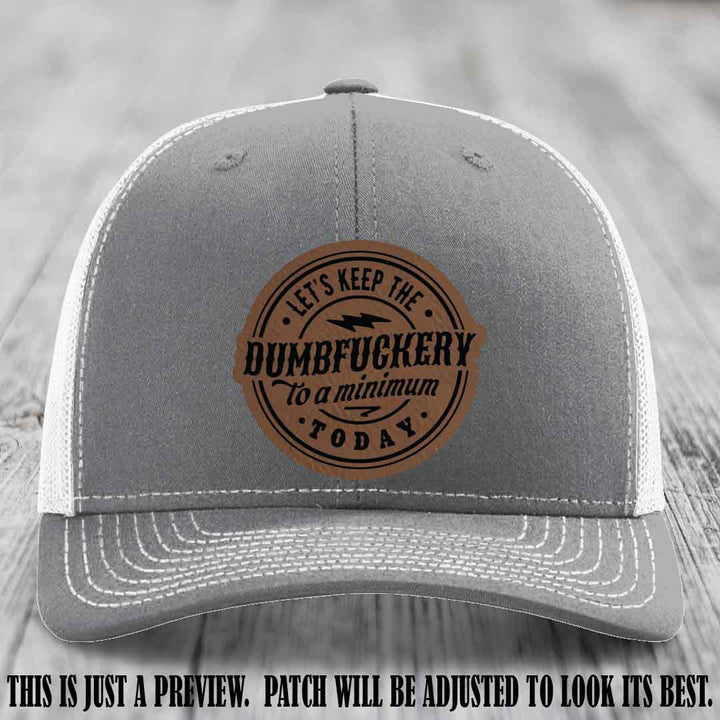Dumbfuckery Minimum Dark Brown to Black Patch on Heather Grey to White Hat