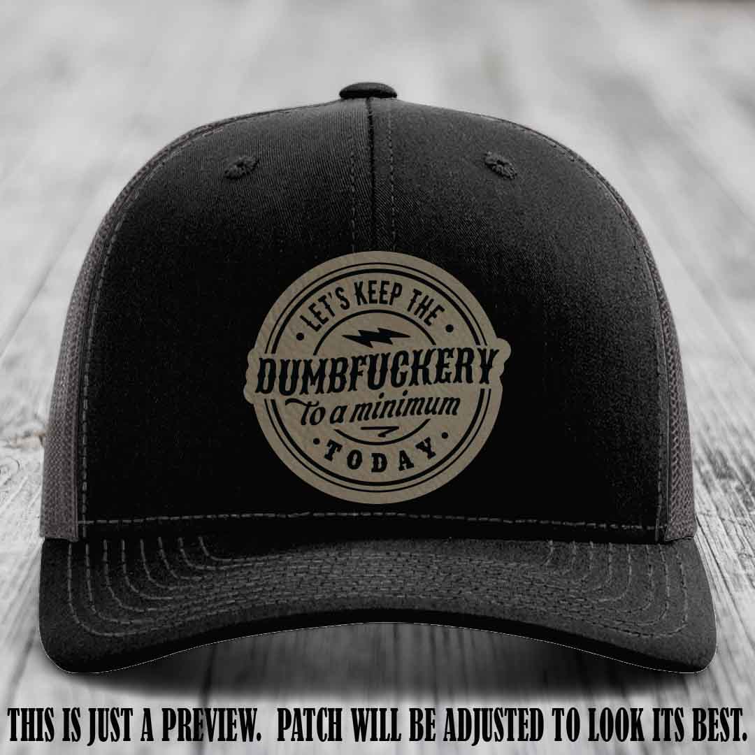 Dumbfuckery Minimum Light Brown to Black Patch on Black to Charcoal Hat