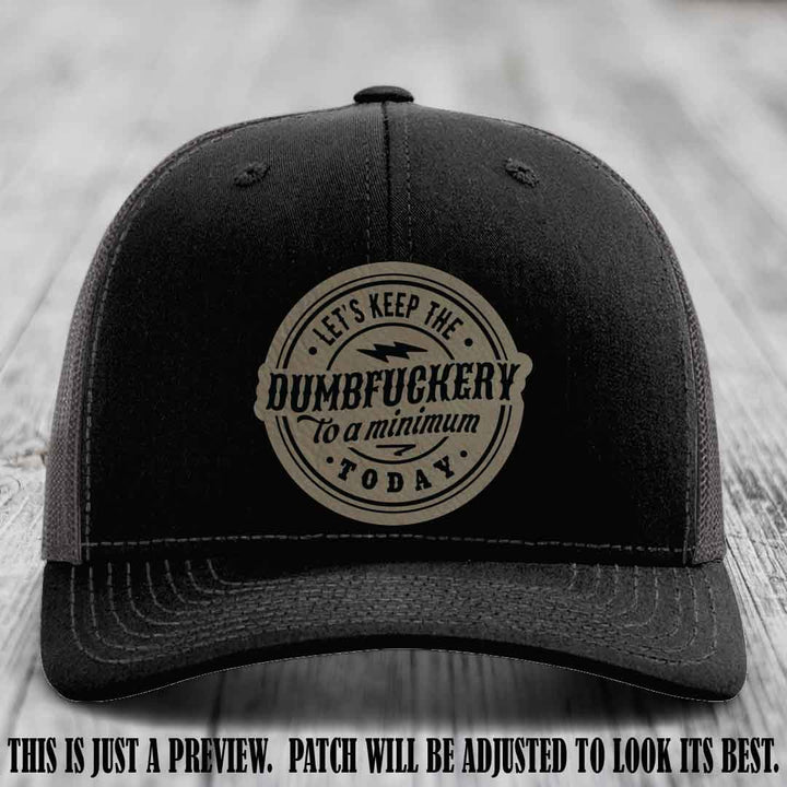 Dumbfuckery Minimum Light Brown to Black Patch on Black to Charcoal Hat