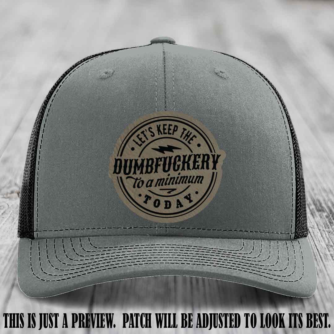 Dumbfuckery Minimum Light Brown to Black Patch on Heather Grey to Black Hat