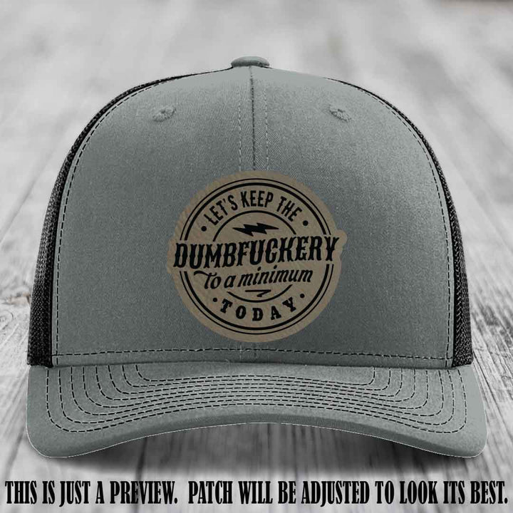 Dumbfuckery Minimum Light Brown to Black Patch on Heather Grey to Black Hat