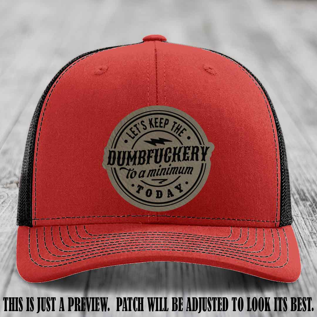 Dumbfuckery Minimum Light Brown to Black Patch on Red to Black Hat
