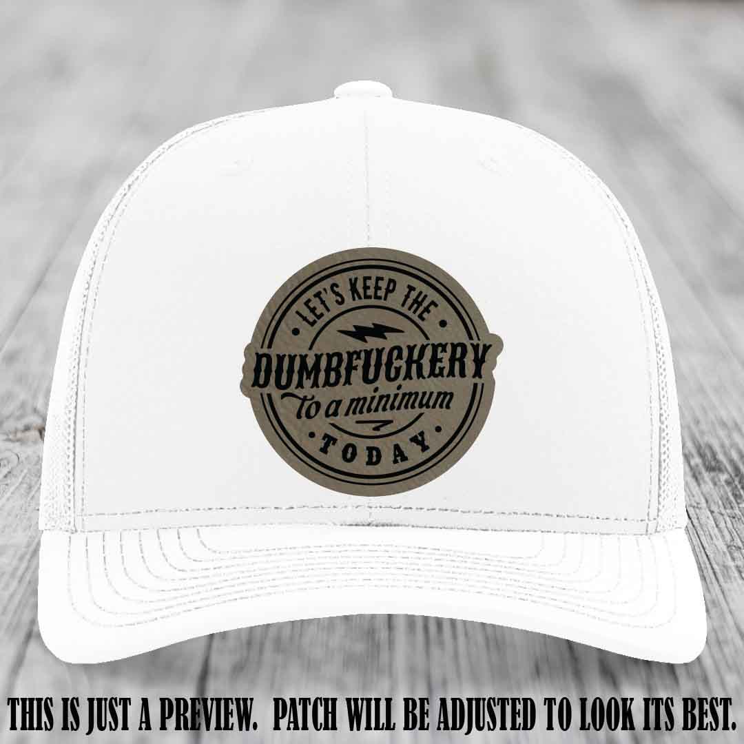Dumbfuckery Minimum Light Brown to Black Patch on White Hat