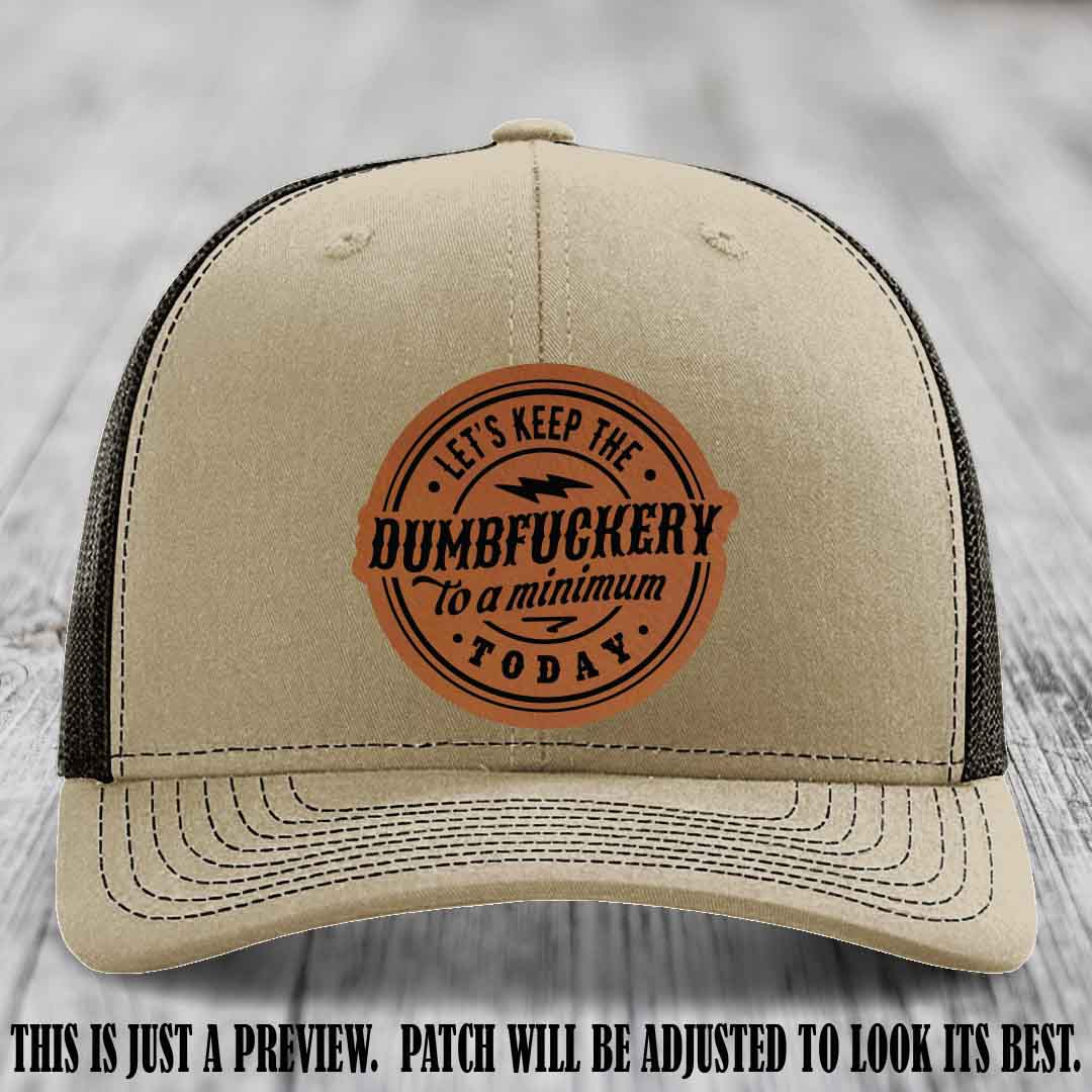 Dumbfuckery Minimum Rawhide to Black Patch on Khaki to Coffee Hat