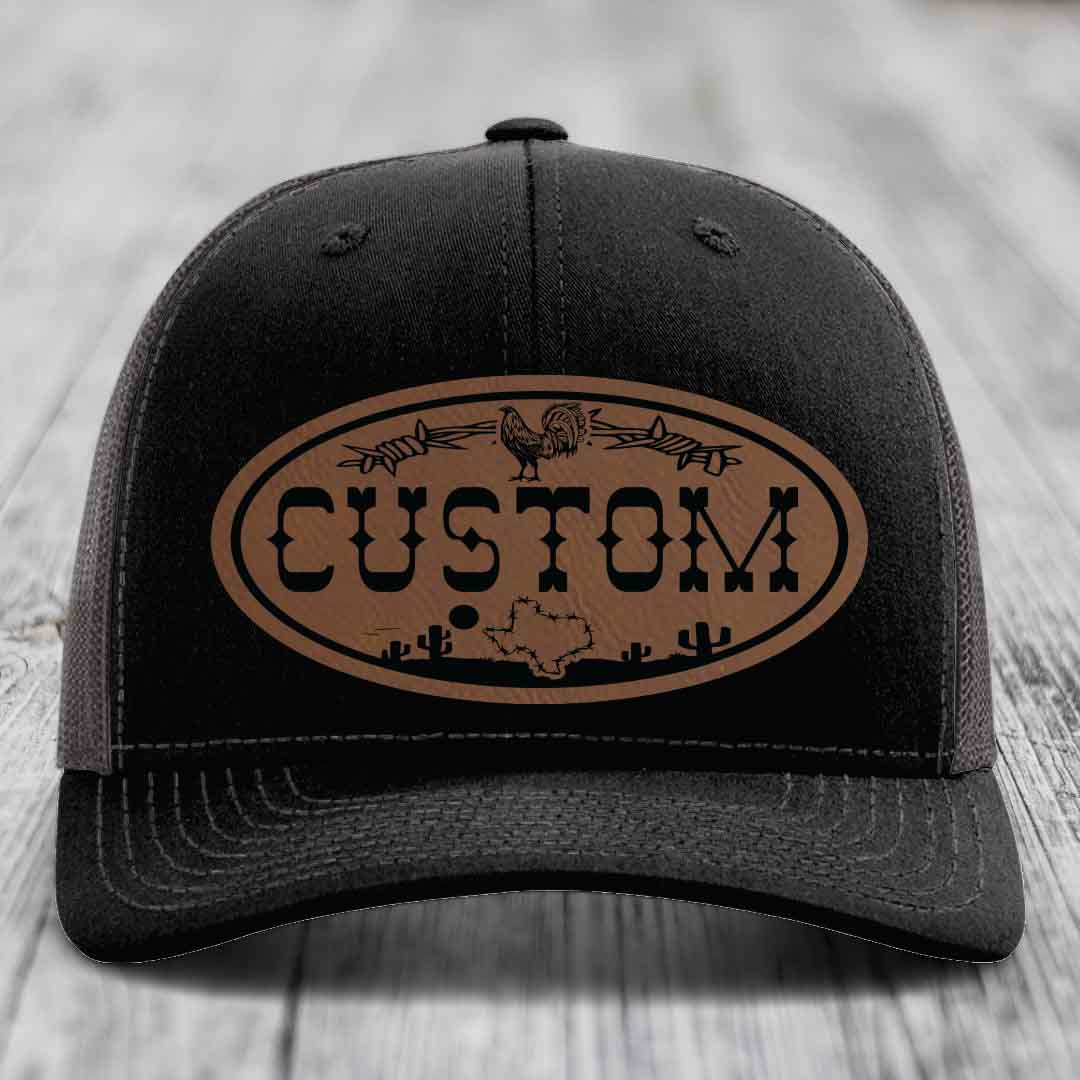 Lone Star Rooster Custom Name Leather Patch Hat - Richardson 112