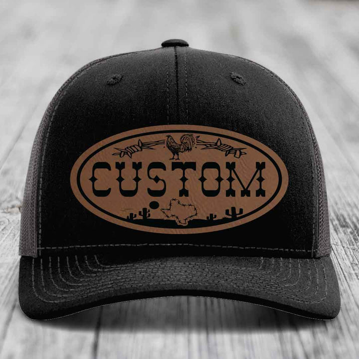 Lone Star Rooster Custom Name Leather Patch Hat - Richardson 112