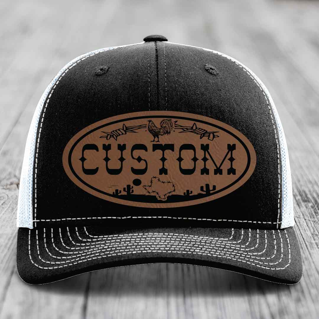 Lone Star Rooster Custom Name Leather Patch Hat - Richardson 112
