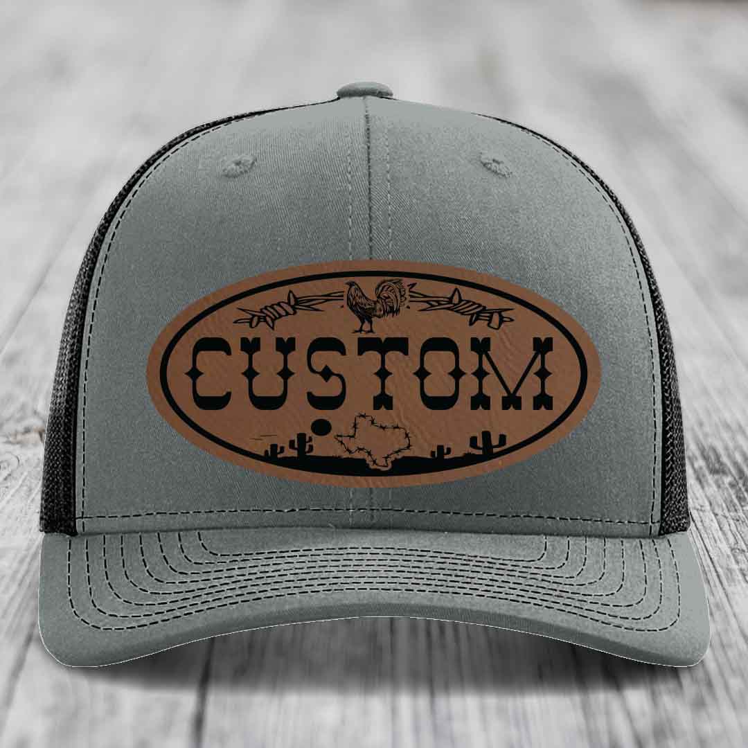 Lone Star Rooster Custom Name Leather Patch Hat - Richardson 112