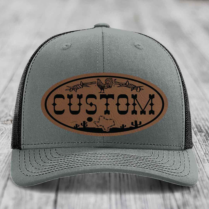 Lone Star Rooster Custom Name Leather Patch Hat - Richardson 112