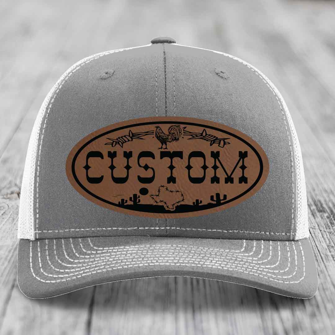 Lone Star Rooster Custom Name Leather Patch Hat - Richardson 112