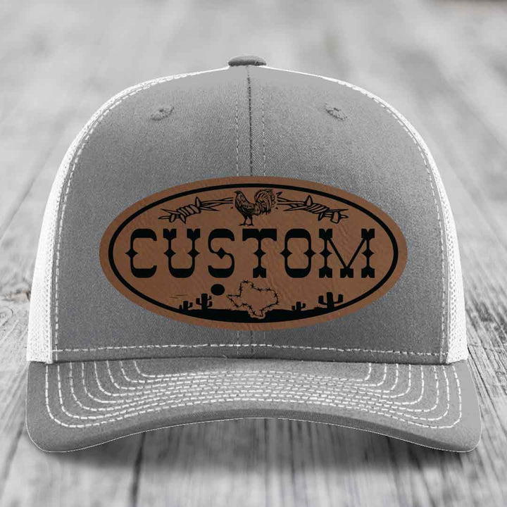 Lone Star Rooster Custom Name Leather Patch Hat - Richardson 112