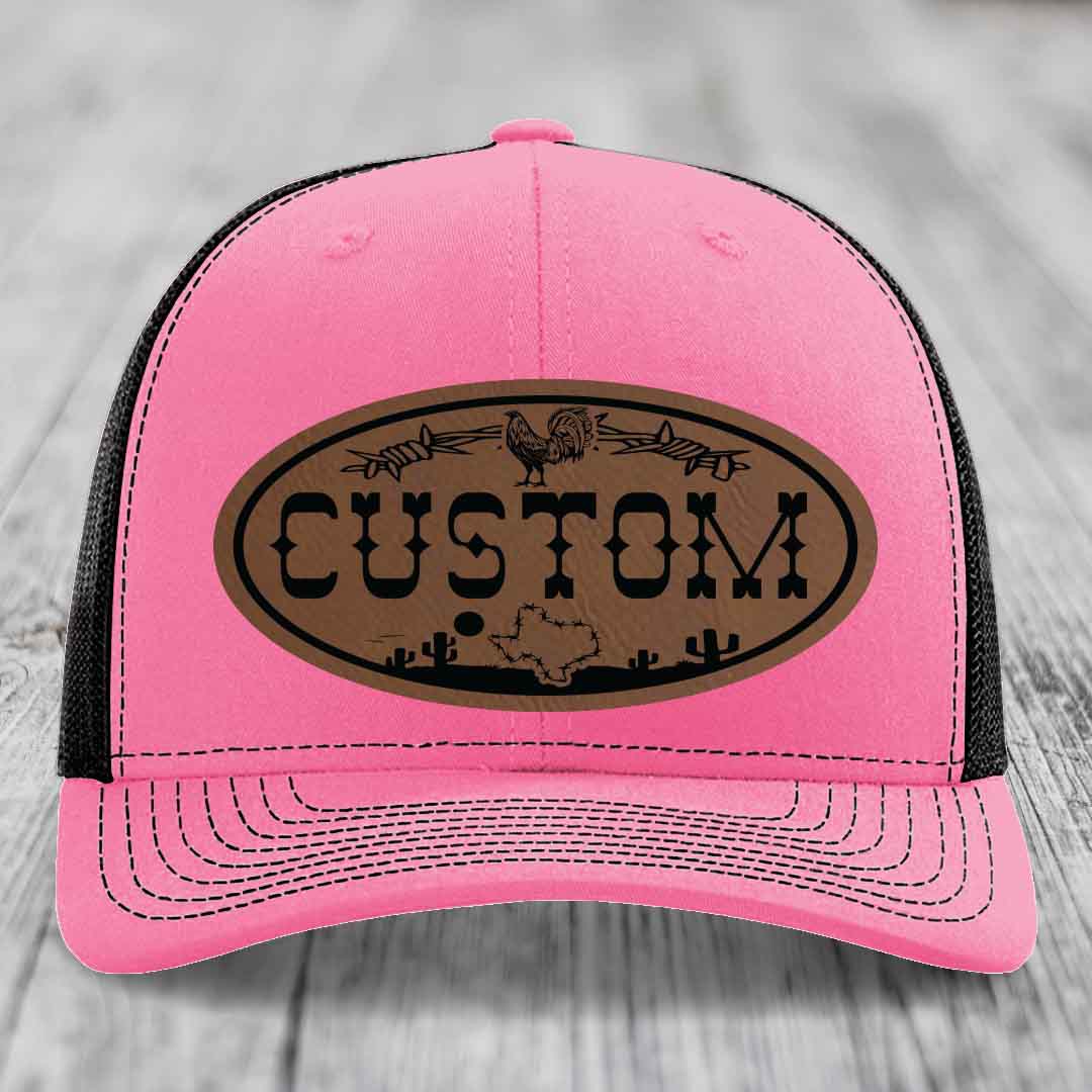 Lone Star Rooster Custom Name Leather Patch Hat - Richardson 112