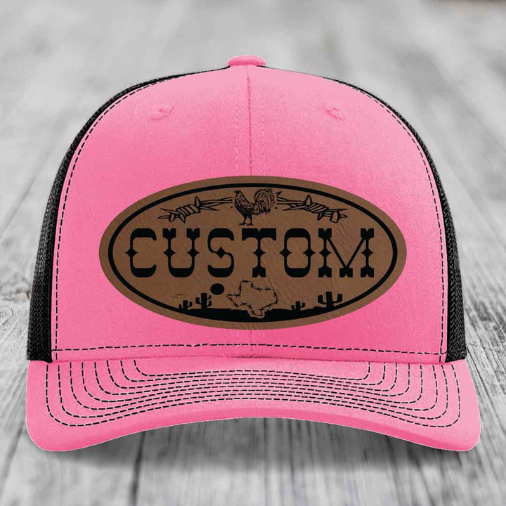 Lone Star Rooster Custom Name Leather Patch Hat - Richardson 112