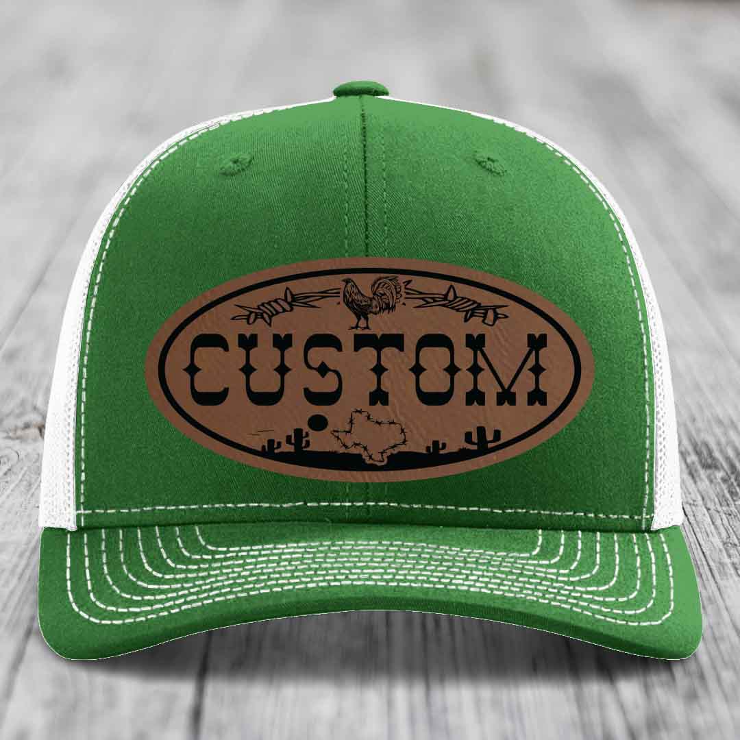 Lone Star Rooster Custom Name Leather Patch Hat - Richardson 112