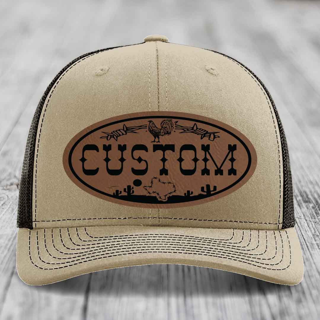 Lone Star Rooster Custom Name Leather Patch Hat - Richardson 112