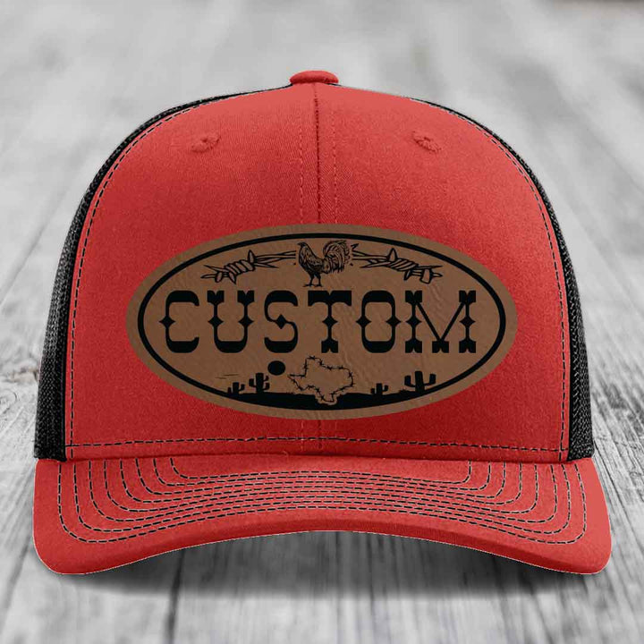Lone Star Rooster Custom Name Leather Patch Hat - Richardson 112