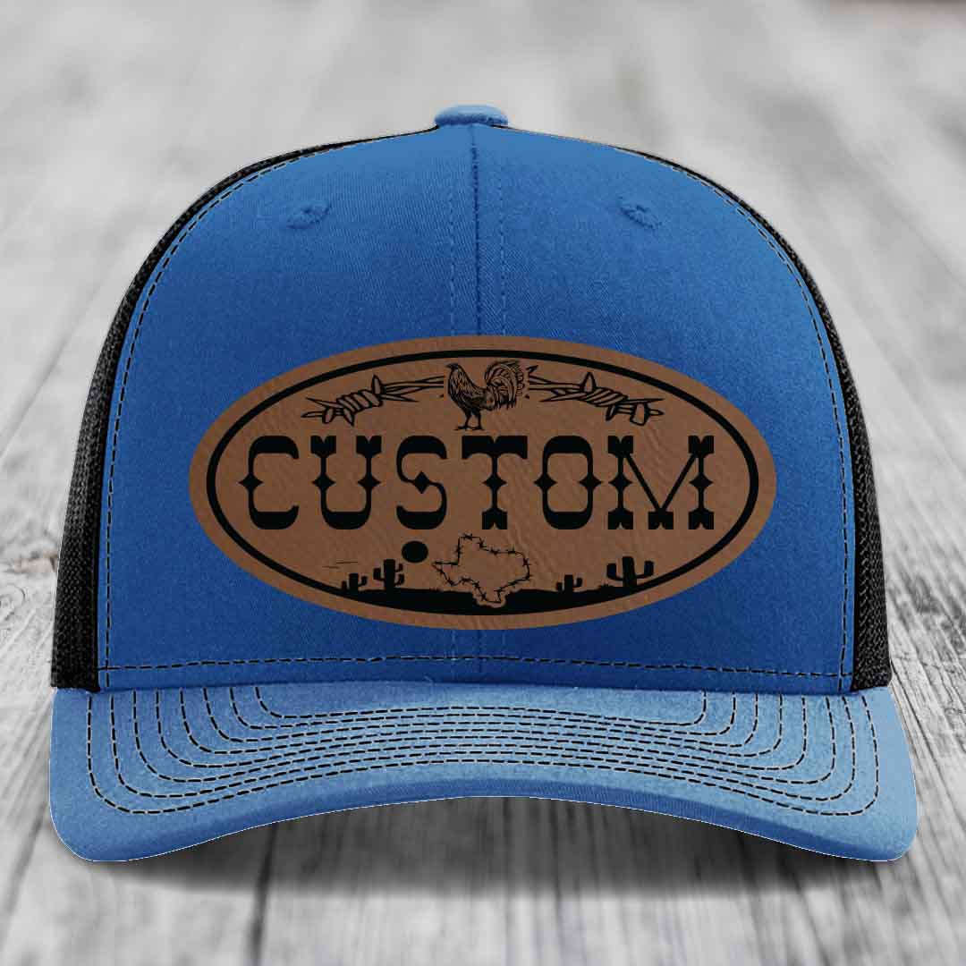 Lone Star Rooster Custom Name Leather Patch Hat - Richardson 112