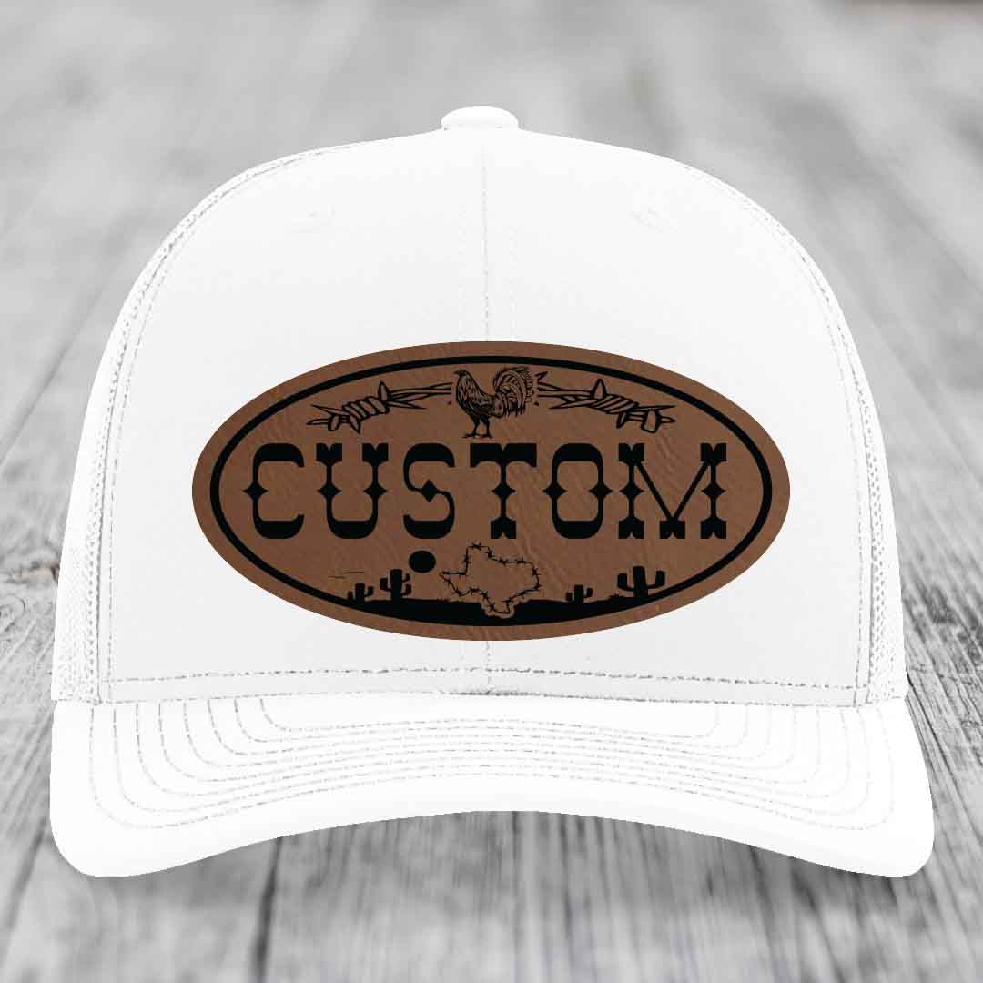 Lone Star Rooster Custom Name Leather Patch Hat - Richardson 112