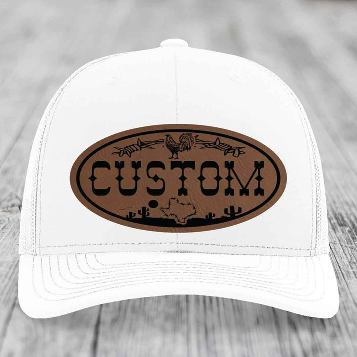 Lone Star Rooster Custom Name Leather Patch Hat - Richardson 112