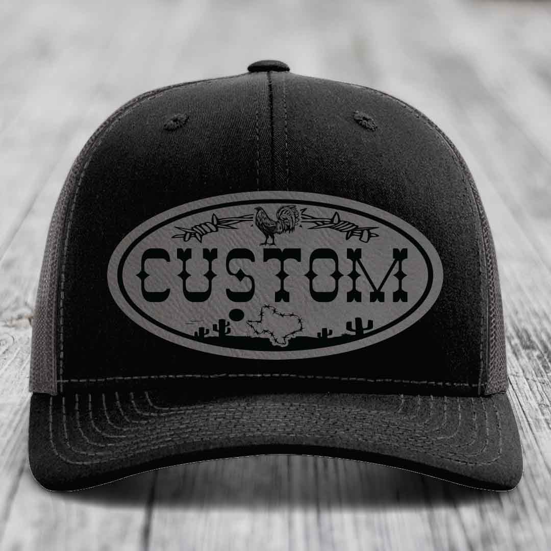 Lone Star Rooster Custom Name Leather Patch Hat - Richardson 112