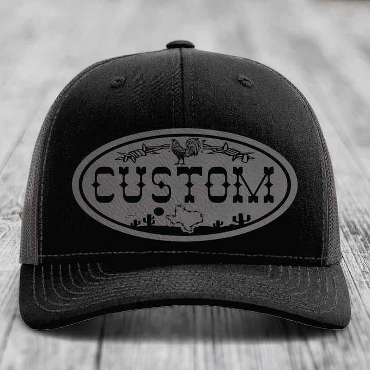 Lone Star Rooster Custom Name Leather Patch Hat - Richardson 112
