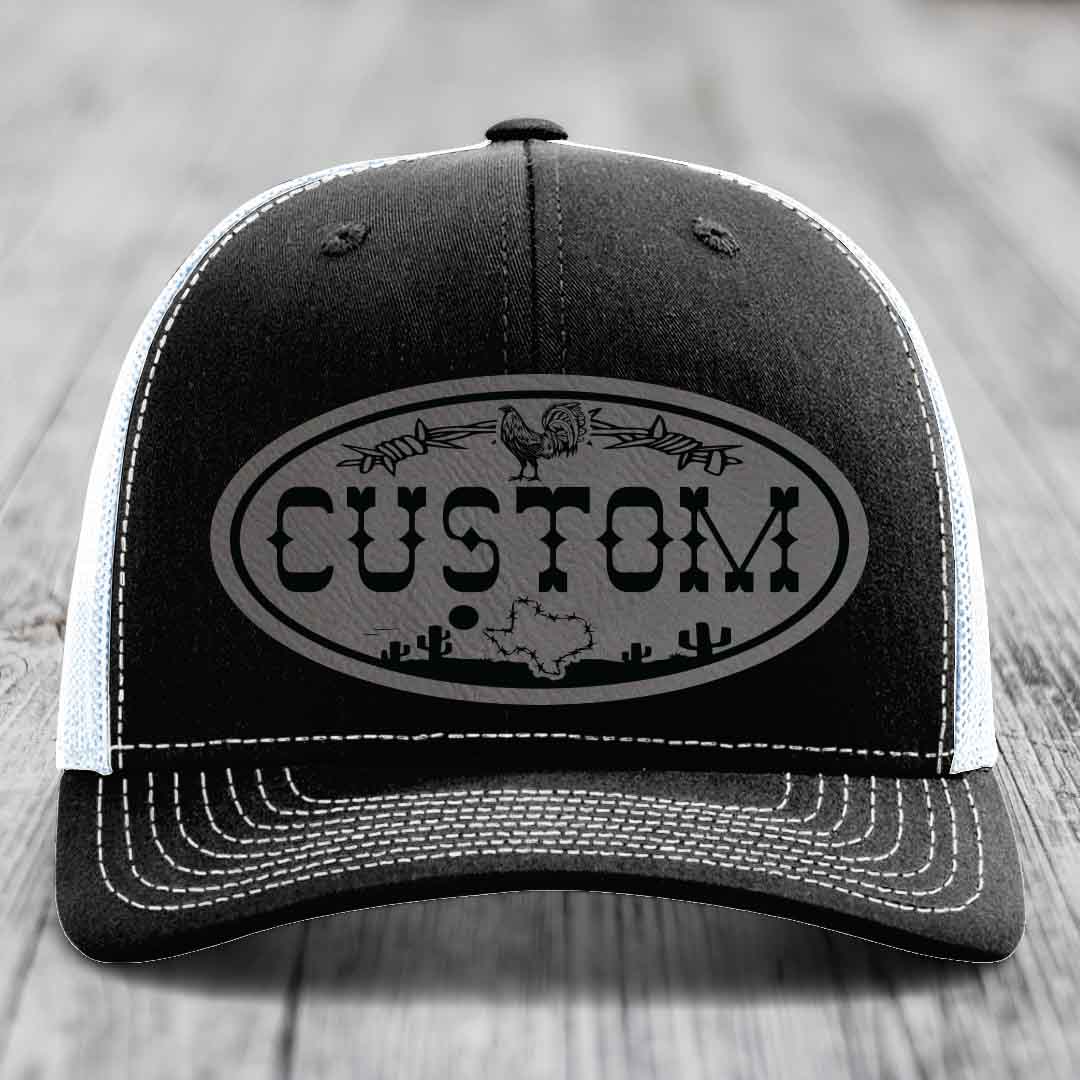 Lone Star Rooster Custom Name Leather Patch Hat - Richardson 112